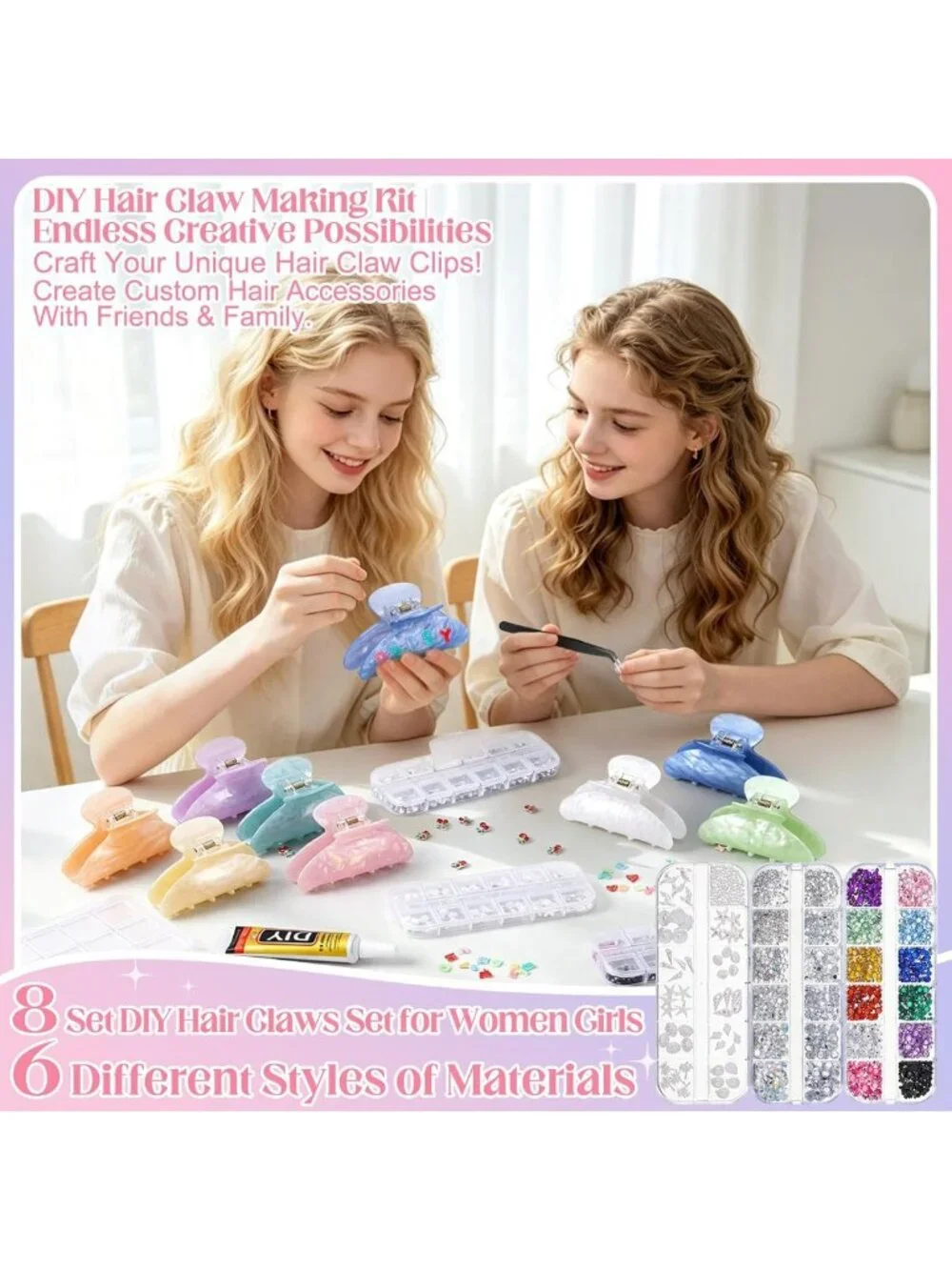 8 Pack Acrylic Claw Clips Set - Strong Hold Hair Barrettes for All Hair Types